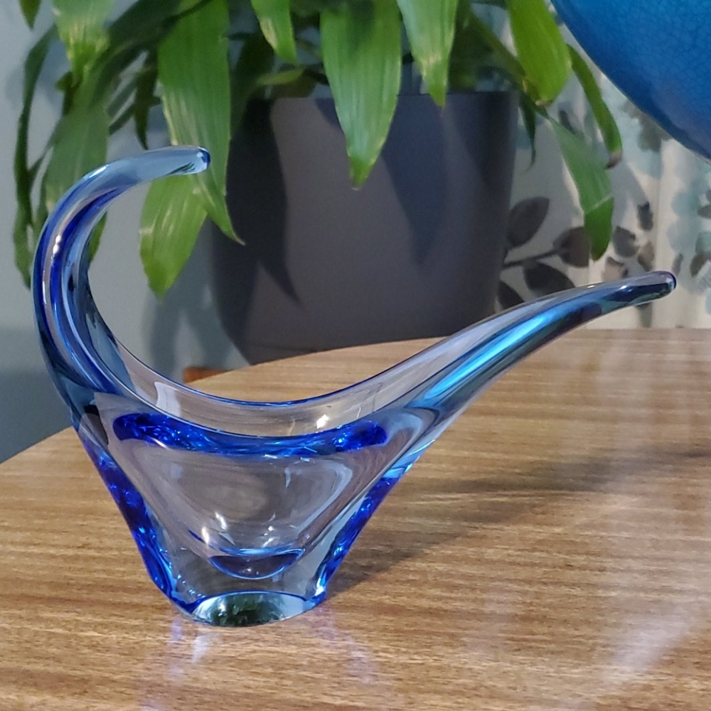Vintage Mid Century modern Glass art blue funky